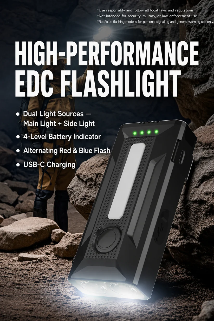 High-Performance Clip-On EDC Flashlight with Magnetic Base