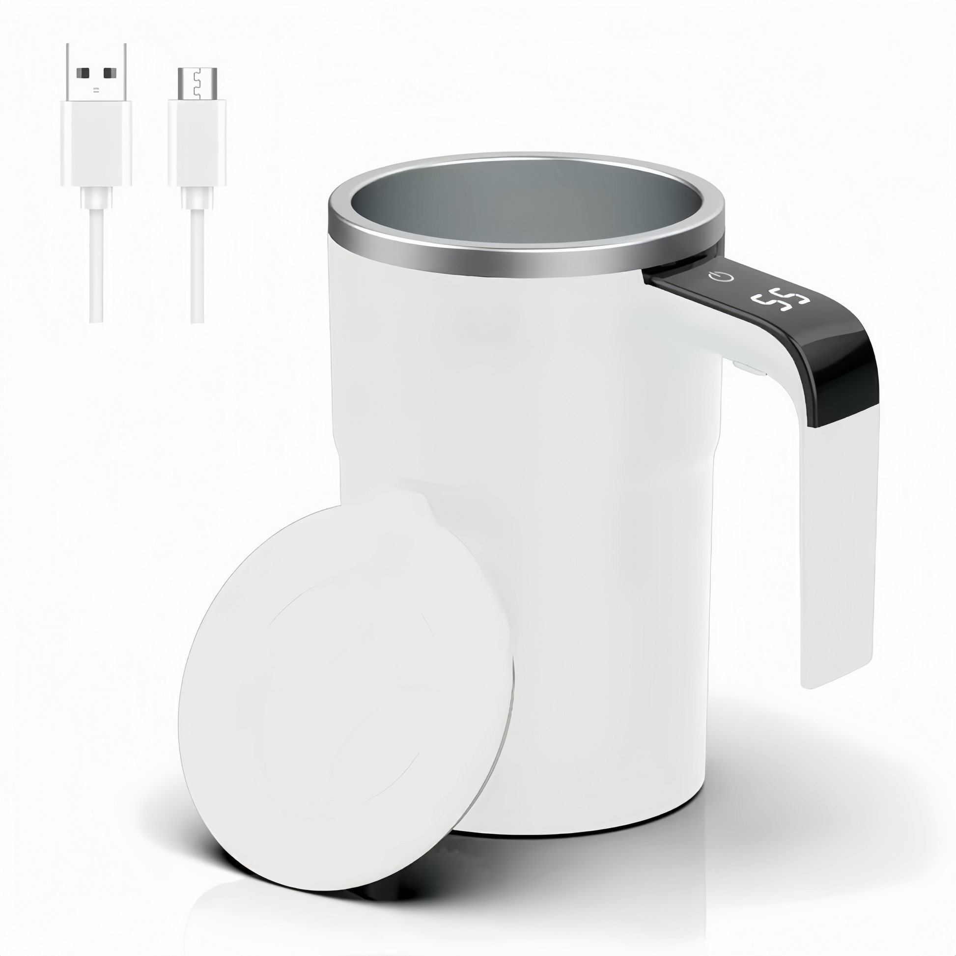 SpinBrew Self-Stirring Magnetic Coffee Mug with Temperature Display