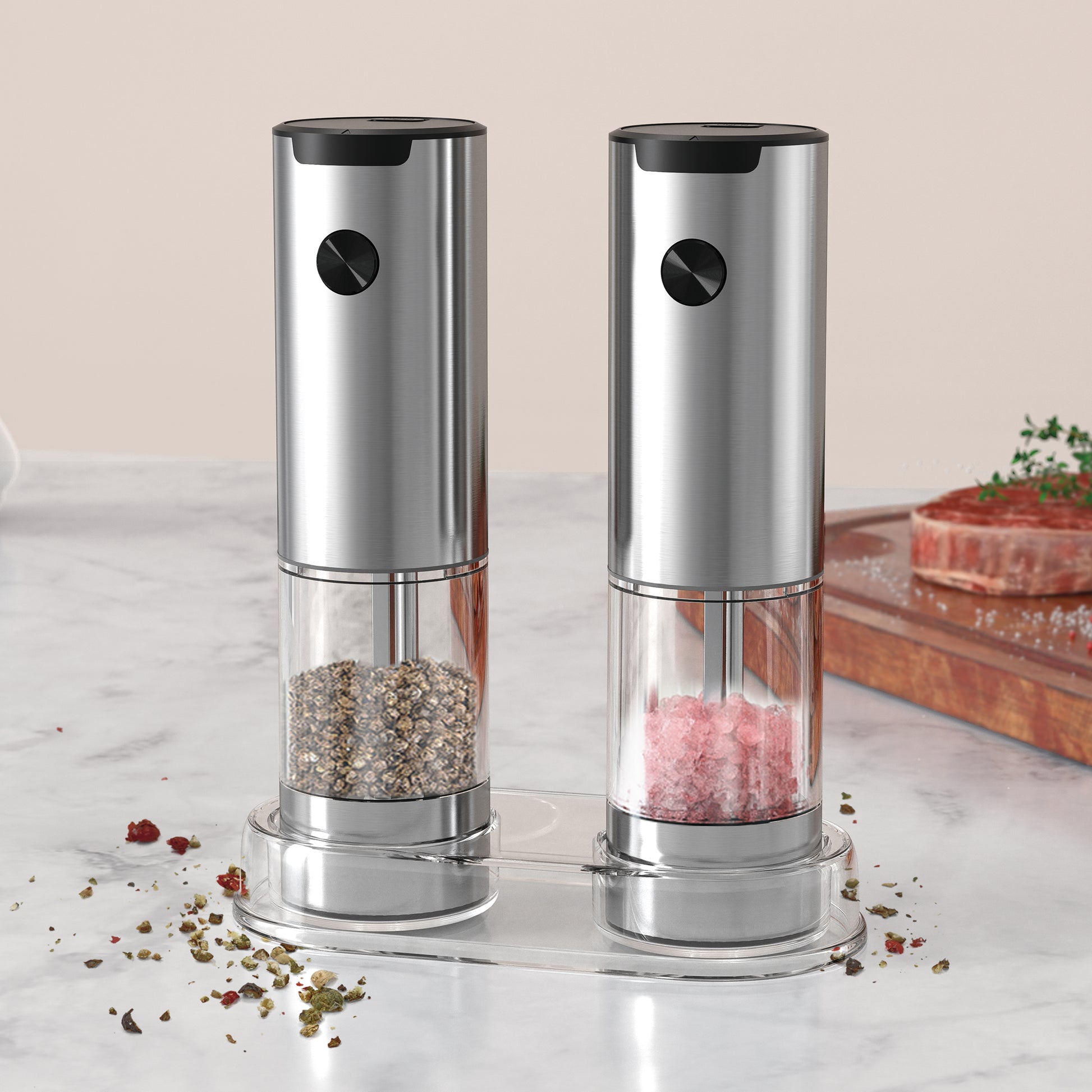 Electric Salt and Pepper Grinder with LED Light and 5 Adjustable Coarseness Levels
